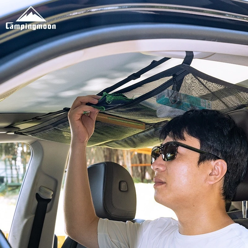 

CAMPINGMOON B-965 Car Interior Expansion Four-grid Mesh Bag Self-driving Tour with Zipper Storage Pocket Hanging Mesh Bag