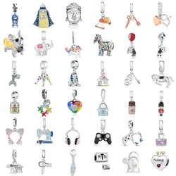 925 silver dropper puzzle&headphones&game console&zebra&unicorn fit original DIY bracelet European jewelry pendant