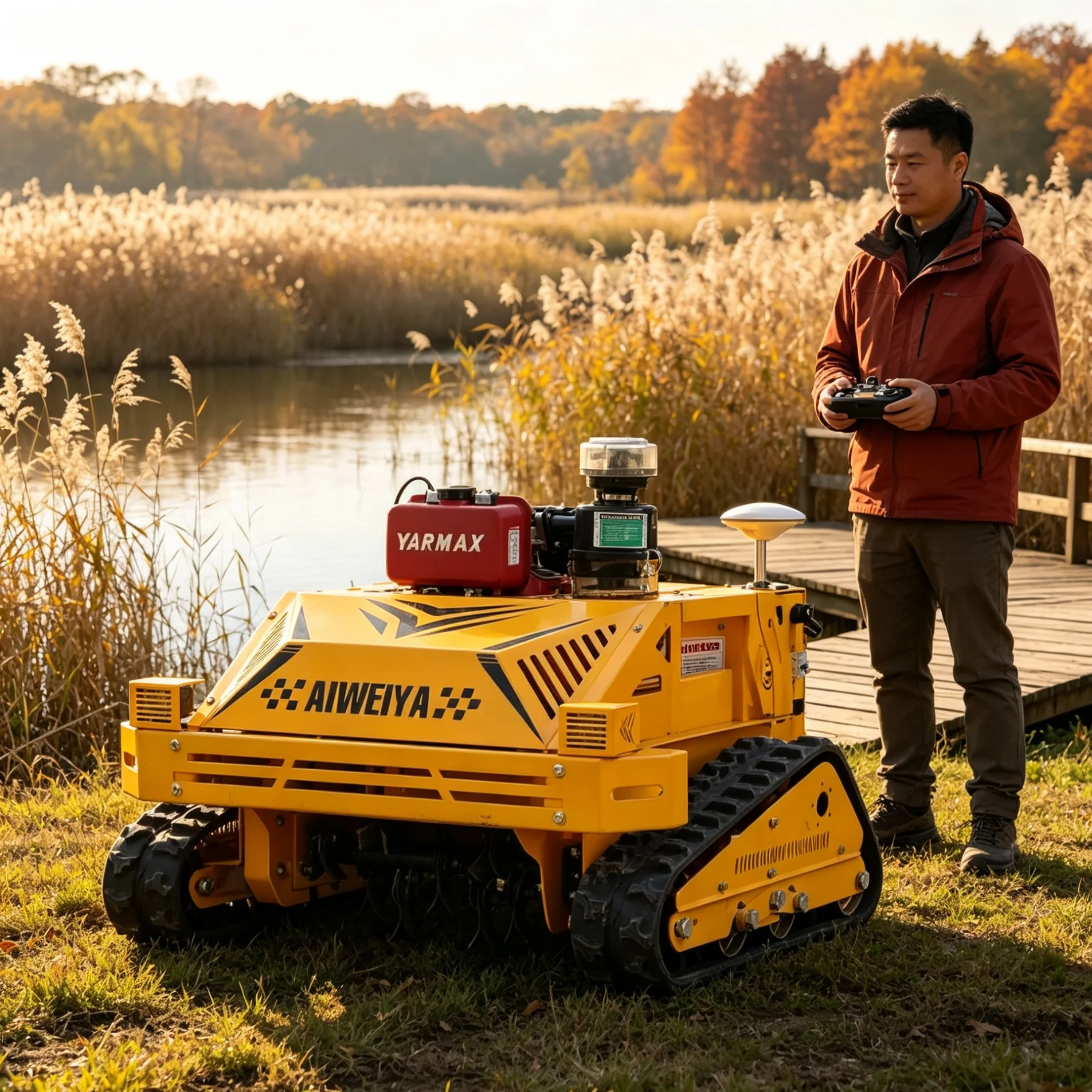 Customized wireless self‑propelled lawn mower optional industrial remote control, display screen equipped, great for mountain