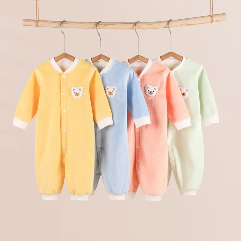 Jumpsuit bayi beludru ekstra besar, pakaian crawler bayi baru lahir dipertebal dan hangat untuk bayi laki-laki dan perempuan untuk keluar di musim gugur dan musim dingin