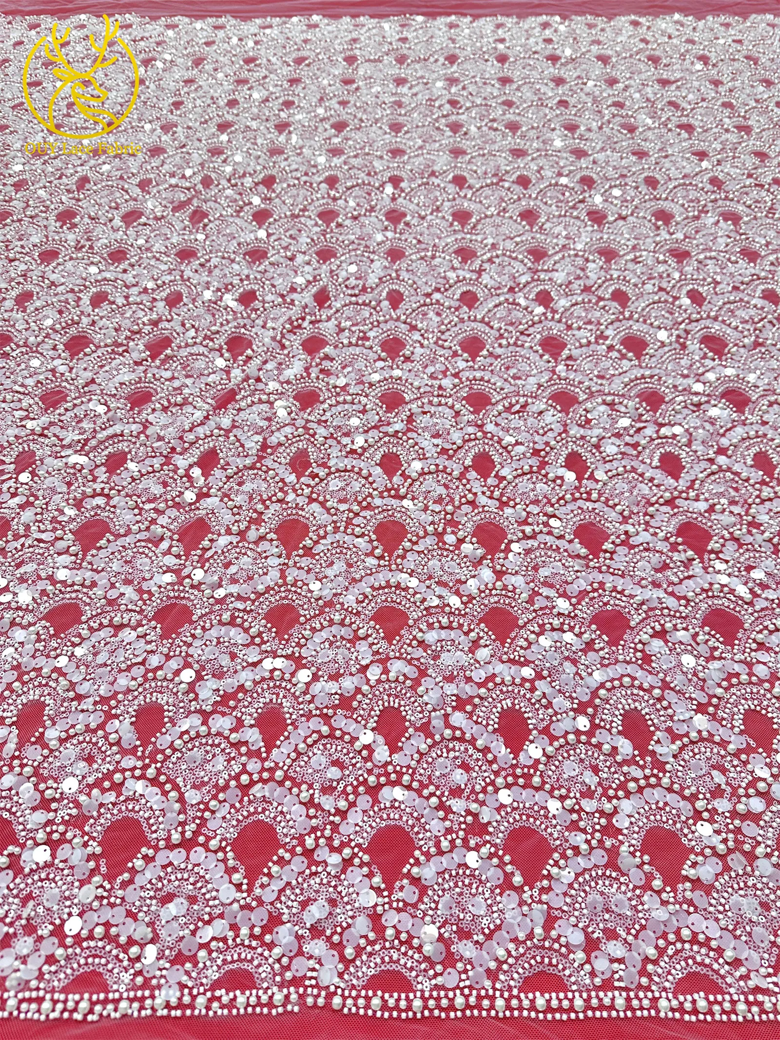 2026 Luxuriöser Afrikanischer Perlen-Pailletten-Spitzenstoff 5 Yards Nigerianischer Bräutigam-Stickerei-Tüllspitzenstoff für Brautparty-Kleider zum Nähen – Detail 8