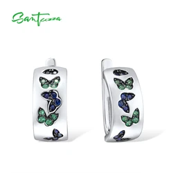SANTUZZA Pure 925 Sterling Silver Earrings For Women Sparkling Blue&Green Spinel Lovely Butterfly Fantastic Wedding Fine Jewelry