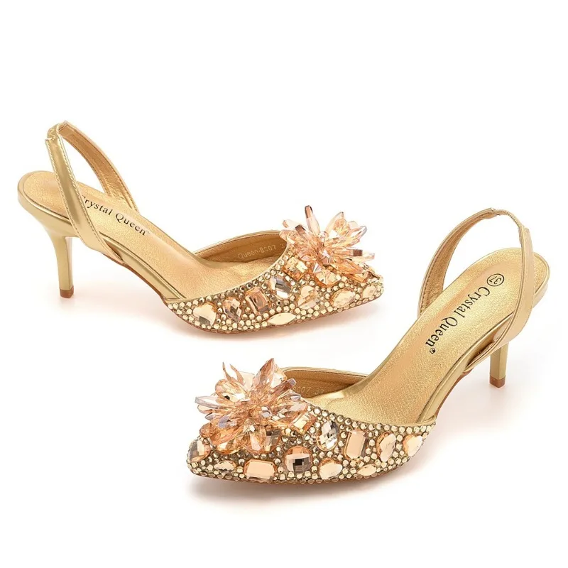 Sandalias de piel sintética para mujer, zapatos de tacón fino de 7CM, sin cordones, para novia, banquete, fiesta, boda, club nocturno, de verano