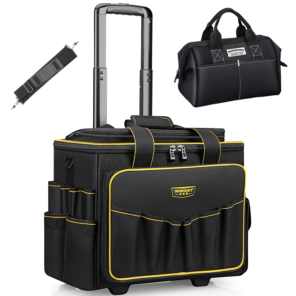 

WINNHUNT 18-дюймовая сумка для инструментов на колесиках с широким горлышком, 32 кармана, сумка для инструментов с телескопической ручкой и 2 колесами, черная