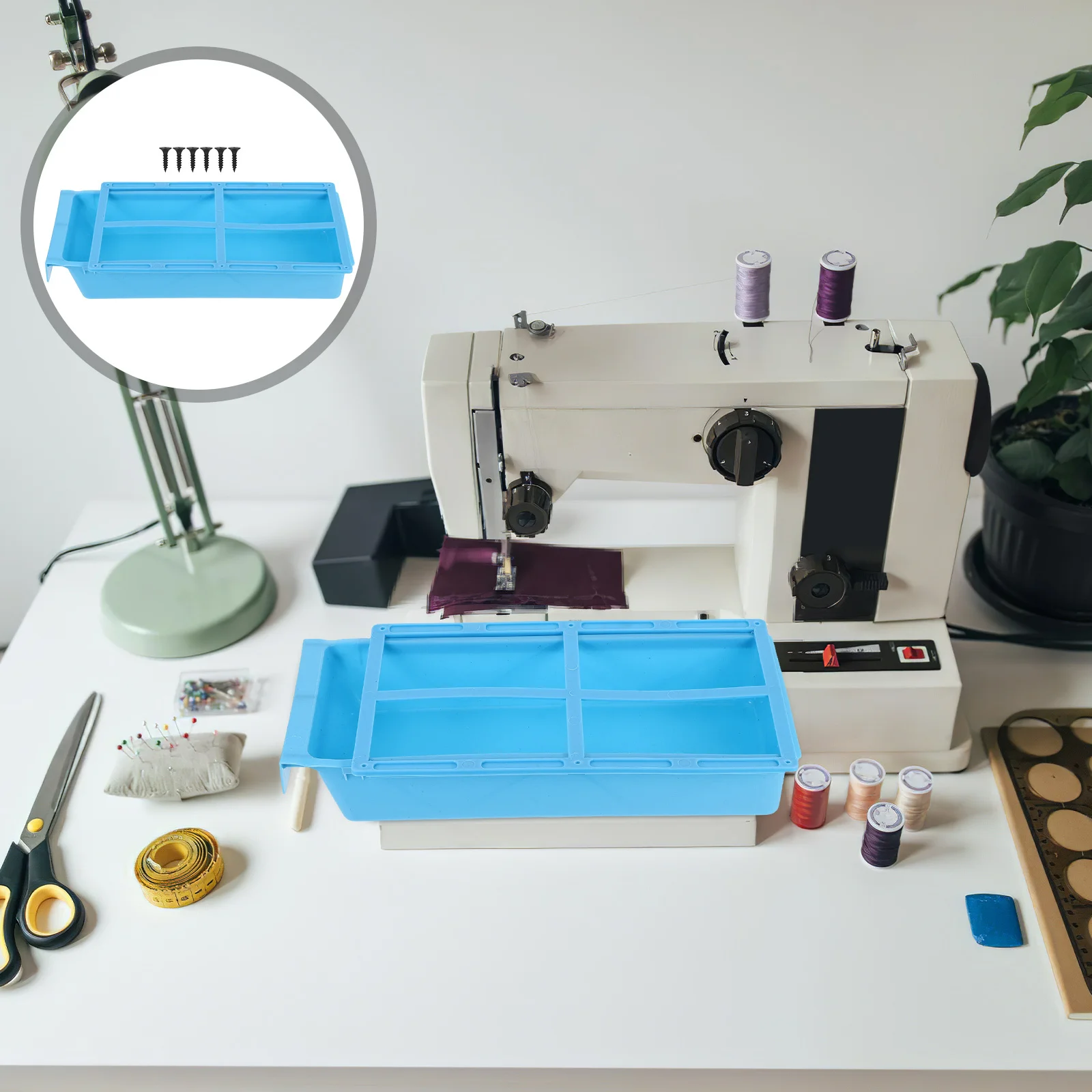 

Under Desk Drawer Storage Box Plastic Organizer for Industrial Sewing Machine Space Saving Desktop Tool Storage Hidden Tray