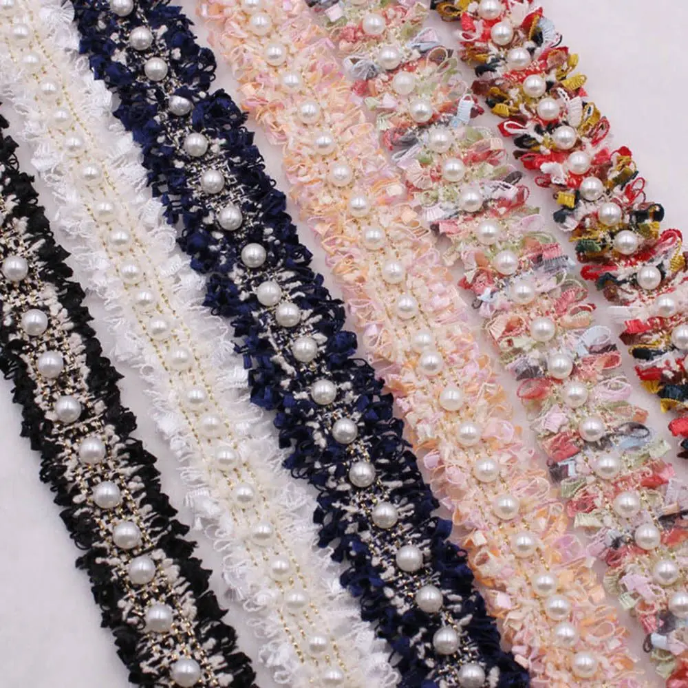 1 yard DIY Craft Vintage Sewing Supplies Costume Dress Handmade Lace Trim Fabric Ribbon Pearl Beaded