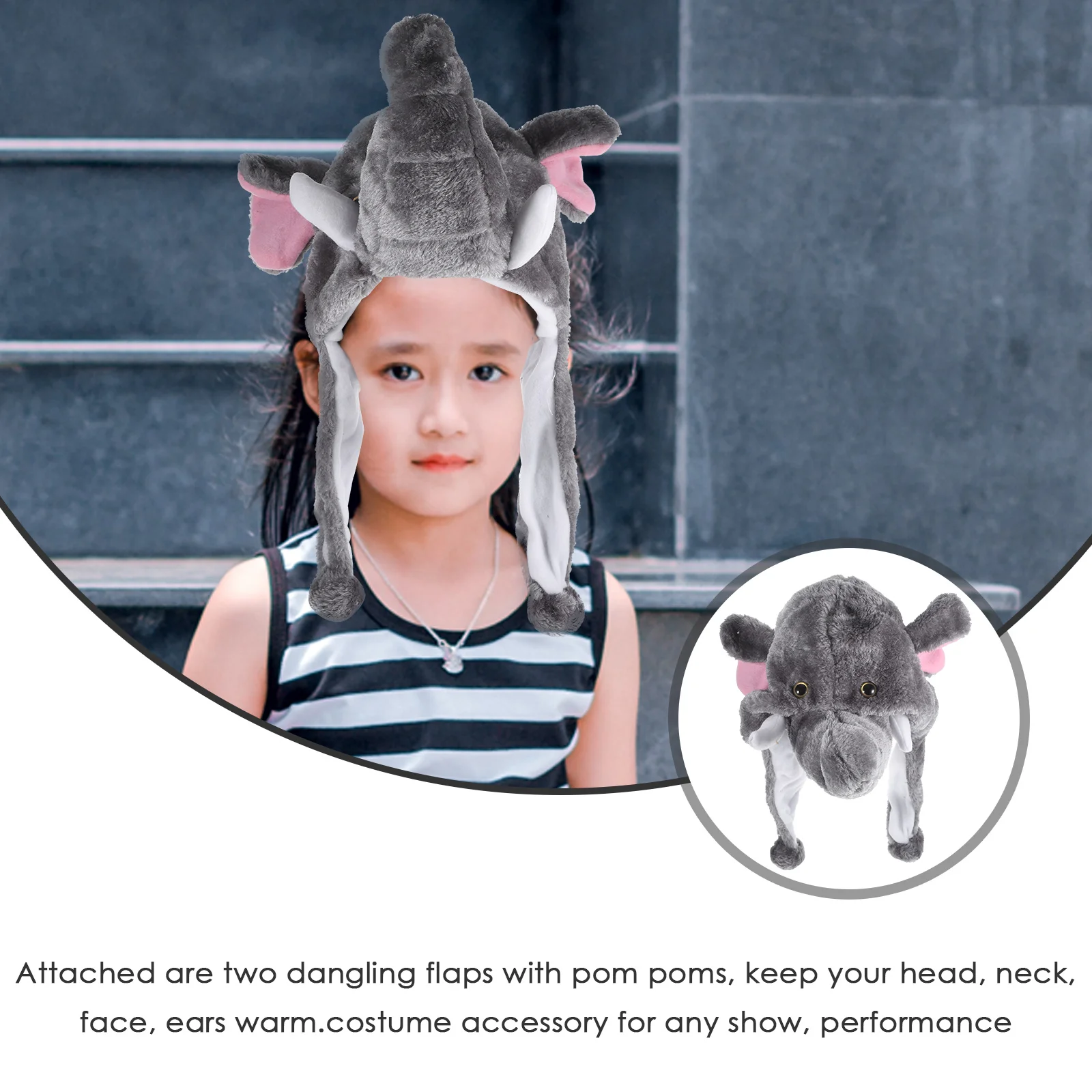 

Adorable Animal Hat Winter Ski Hood Cartoon Earflap For Adults Elephant Soft Warm Neck Face Ears Elastic