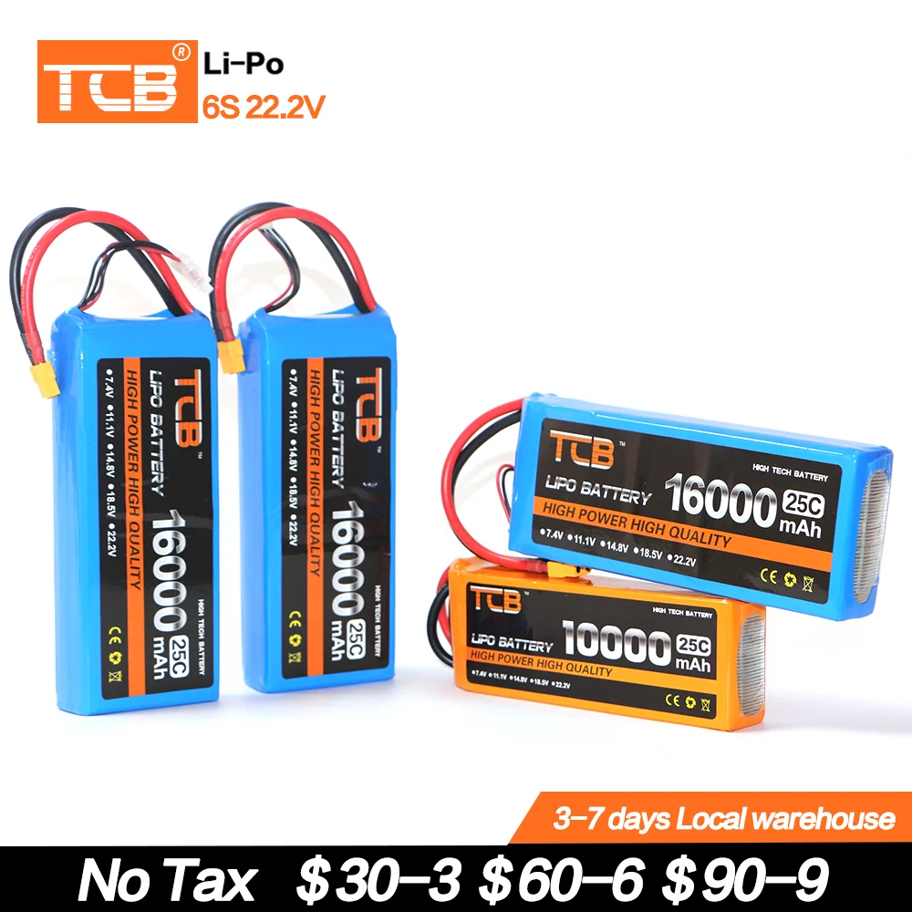 New 6S RC LiPo Battery 22.2V 16000 22000mAh 25C 6S For RC Aircraft Airplane Drone Car Boat Helicopter 22 Ah Batteries LiPo AKKU