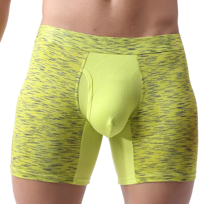 Calzoncillos Boxer de Modal antirozaduras para hombre, pantalones cortos de entrenamiento con abertura frontal, ropa interior de gimnasio de pierna larga, calzoncillos deportivos transpirables de secado rápido