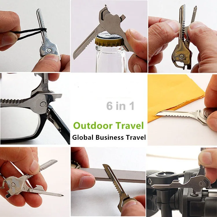 

self defense security 6-in-1 Outdoor Camping MultiFunction Tool attack Key Ring Chain Knife Screwdrivers FC selfdefense