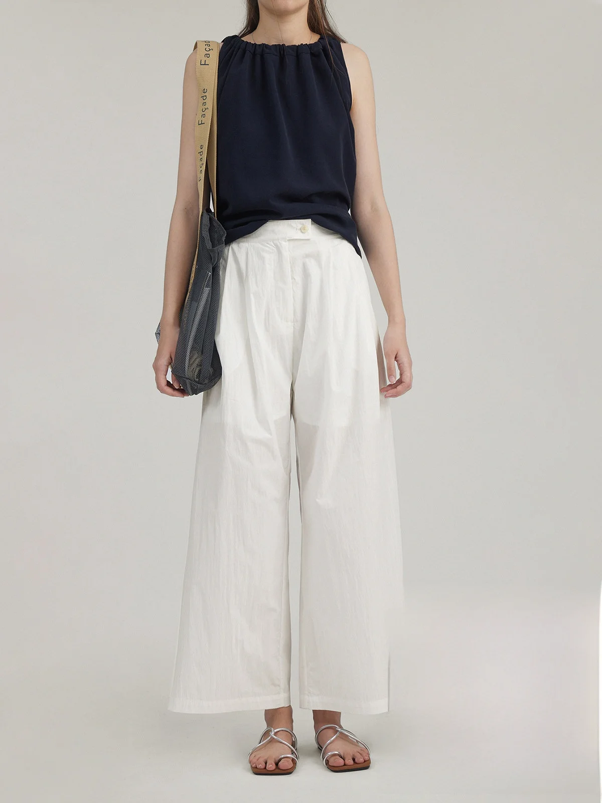 

Le Summer Cozy Fit Loose Lightweight Breathable Commute Casual Wide Leg Pants High Waist Nine Points Straight Cut Women