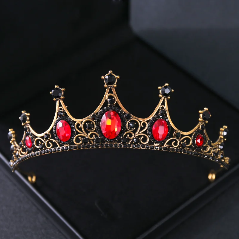 Baroque Vintage Red Crystal Rhinestone Tiaras And Crowns Queen Princess Diadems Wedding Hair Accessories Women Jewelry