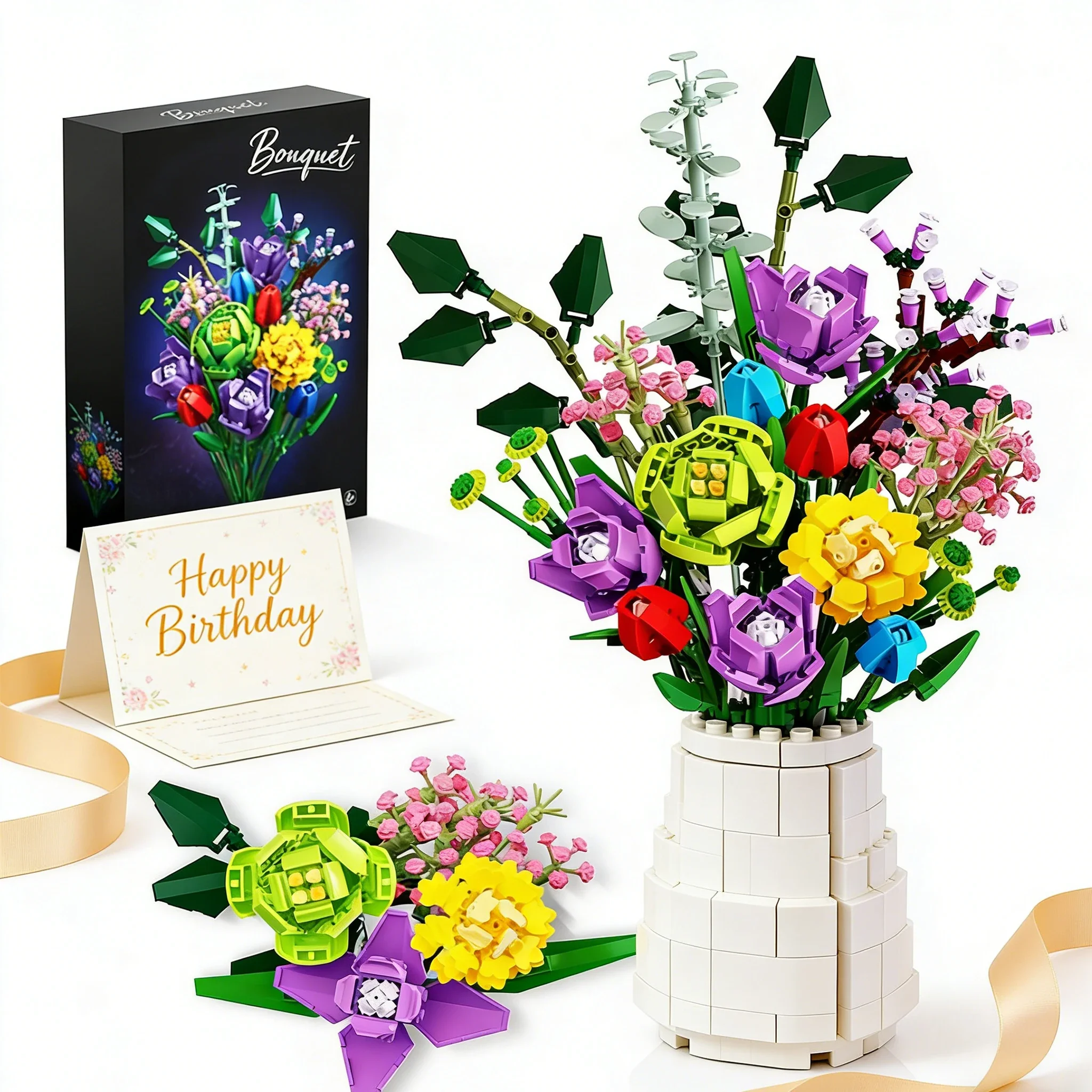 Kit de briques de bouquet romantique 967 pièces, plusieurs types de fleurs, jouets éducatifs, décoration de table de salon, ornement, cadeaux de vacances