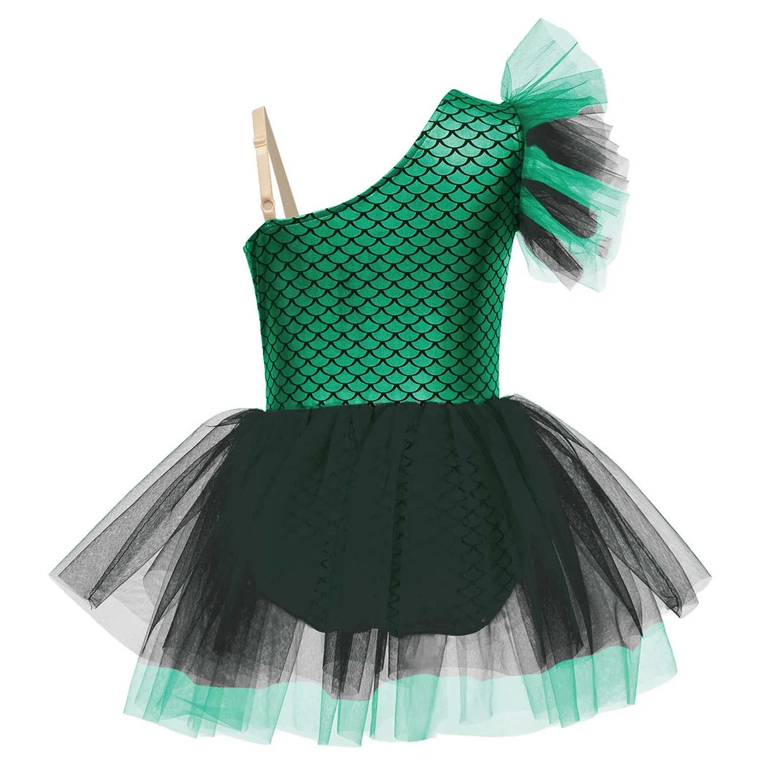 Kids Girls Halloween Mermaid Costume Sleeveless Fish Scales Print Tutu Dress Ballet Dance Skating Gymnastics Leotard Dancewear - view 3