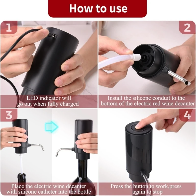 充電式電気ワインオープナーセット,自動エアレーター,ABSテクスチャー,さまざまな用途に適しています,n58d