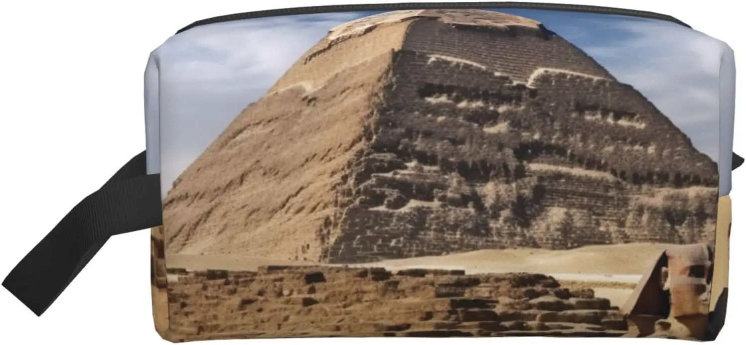 

Travel Toiletry Bag for Women Men Leather Makeup Bag Large Portable Travel Organizer Pyramids of Egypt Cosmetic Bag