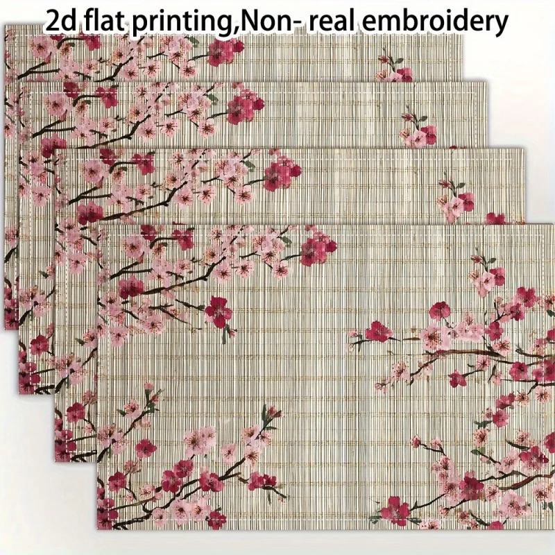 VIKAMA Japanese Cherry Blossom Table Mat Imitation Weaving Table Mat Home Kitchen Restaurant Desktop Decoration Accessories