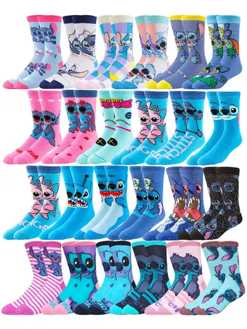 5/6pairs Miniso Disney lilo stitch Hip Hop Street Style Anime Socks Men Women Novelty Funny Casual Crew Socks Cute