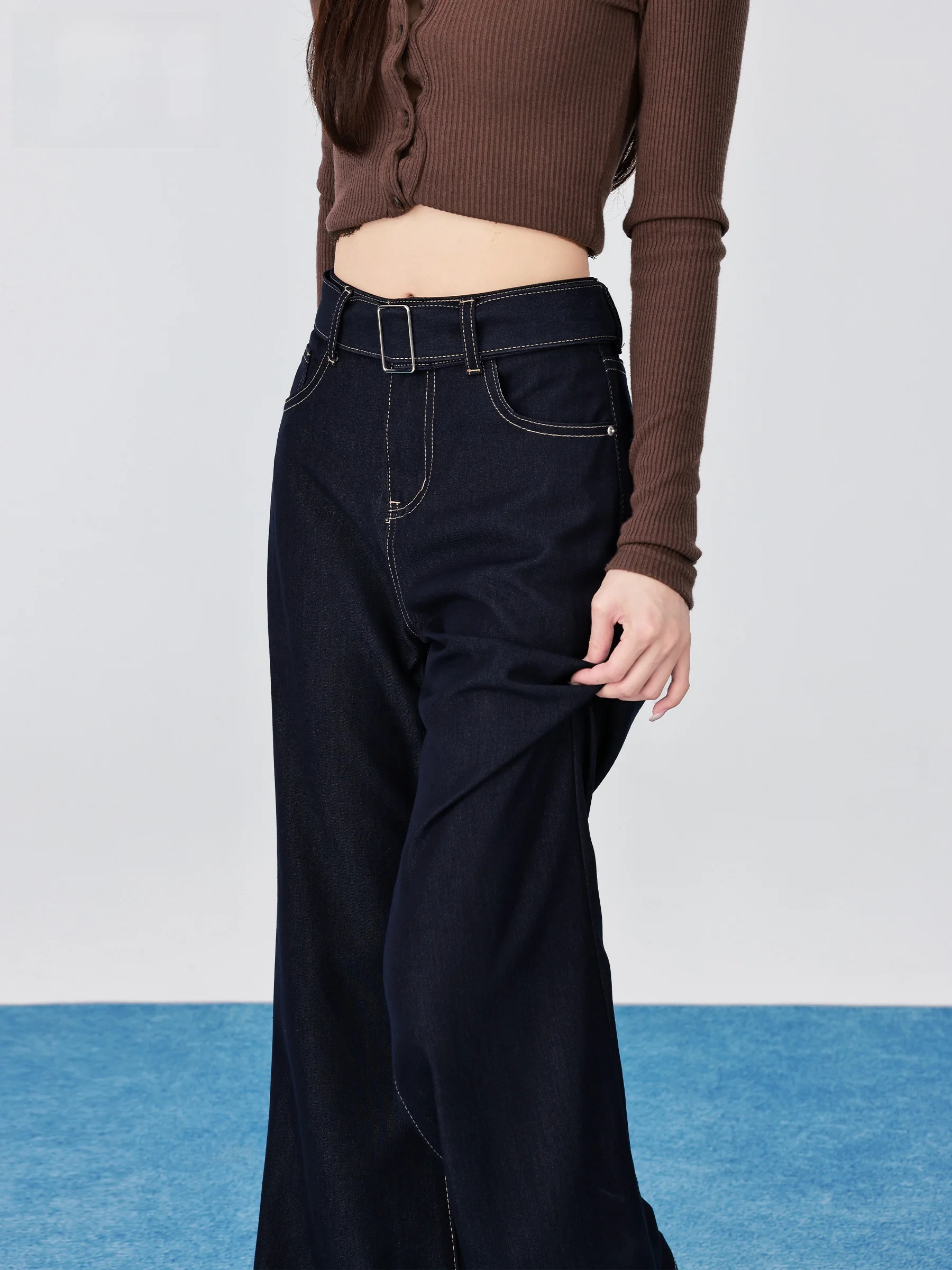 

American Retro High Waist Flared Jeans Women's Autumn 2026 New Four-Dimensional Elastic Anti-Wrinkle Draping Floor-Length Bel...