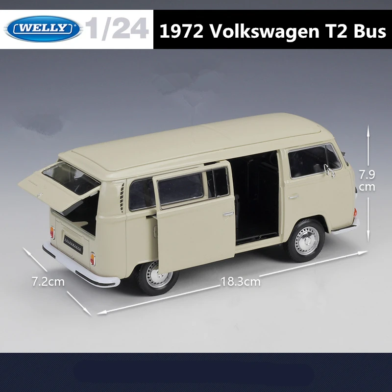 WELLY 1:24 Volkswagen 1972 T2 T1 Alloy BUS Model Diecast Metal Toy Classic Car BUS Model Simulation Collection Children Toy Gift