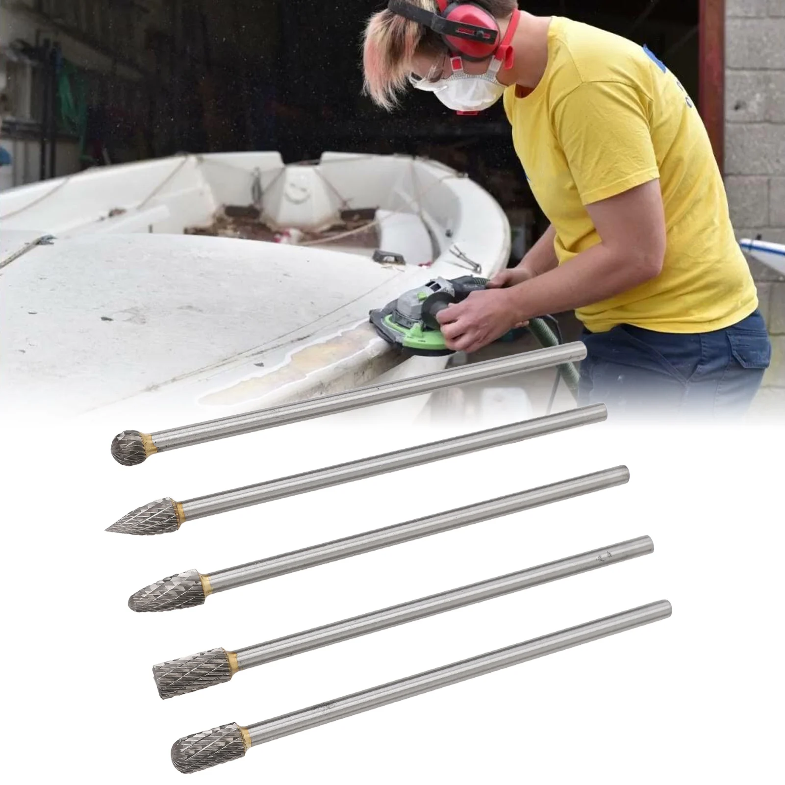 

5 шт., 150 мм, набор твердосплавных фрез с двойным вырезом и длинным хвостовиком для полировки крыльчатки и шлифовального инструмента для головки блока цилиндров