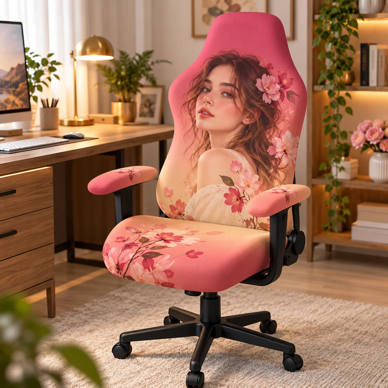 Custom Gaming Chair Cover Set, Personalized Print Your Image Text Logo, Elastic Stretch Office Computer Swivel Chair Slipcover w