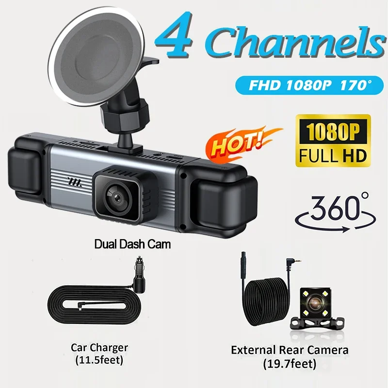 1080P Car DVR 3/4 Channels Dash Cam for Car Front inside Rotatable and Rear View Video Recorder Night Vision Car accessory