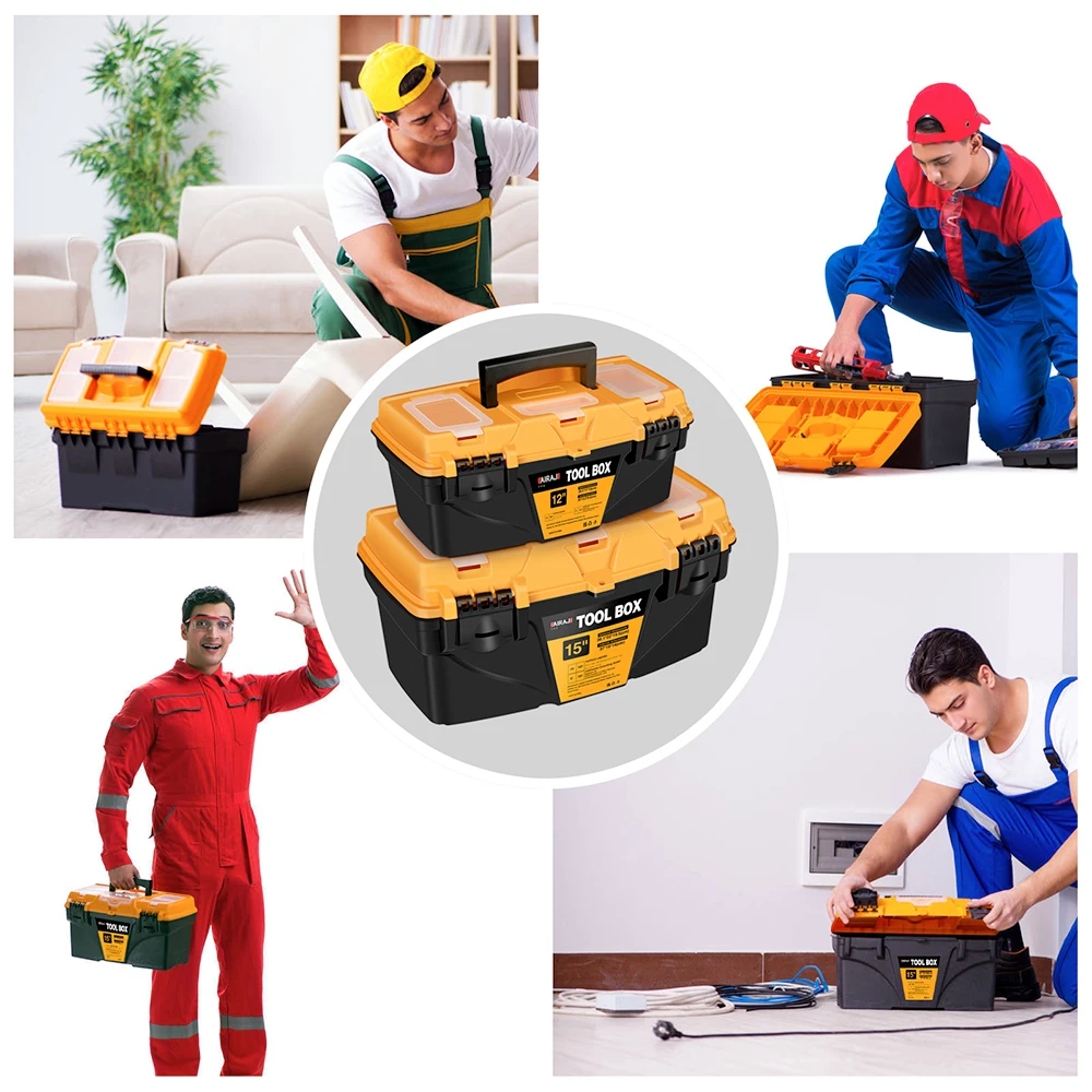 12/15 Inch Hardware Toolbox, Plastic Thick Combination Suitcase Electrician Carpenter Electric Drill Storage Box