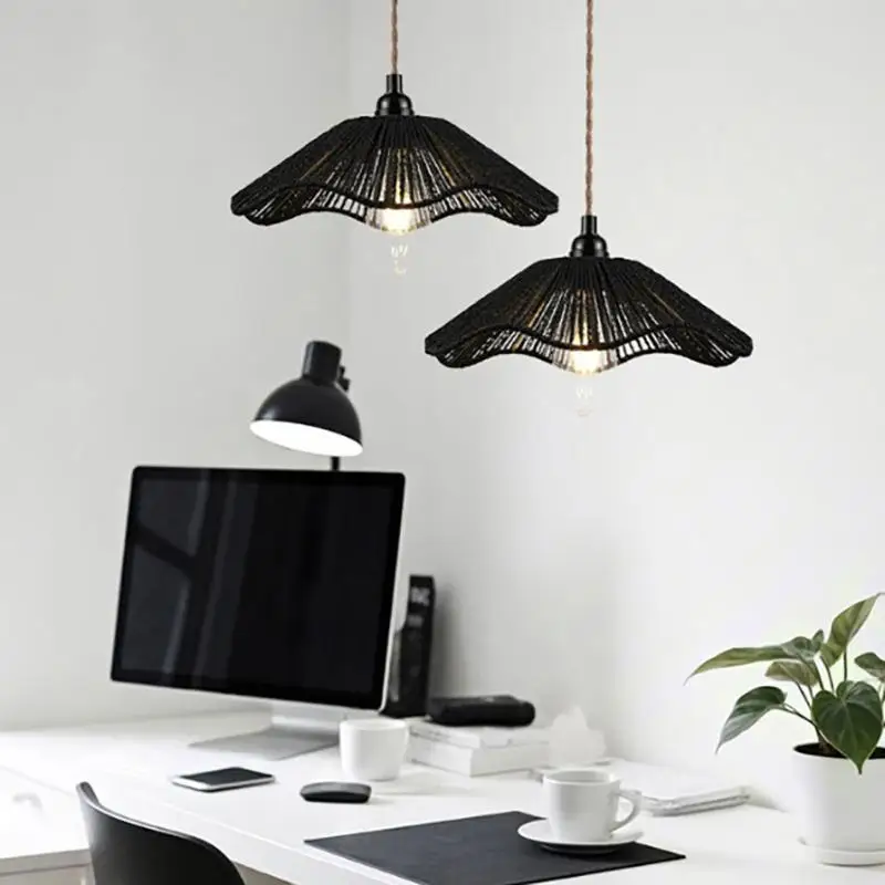 

Rattan Rope Woven Lampshade Handmade Chandelier Cover Bohemian Ceiling Shade for Home Dorm Decoration