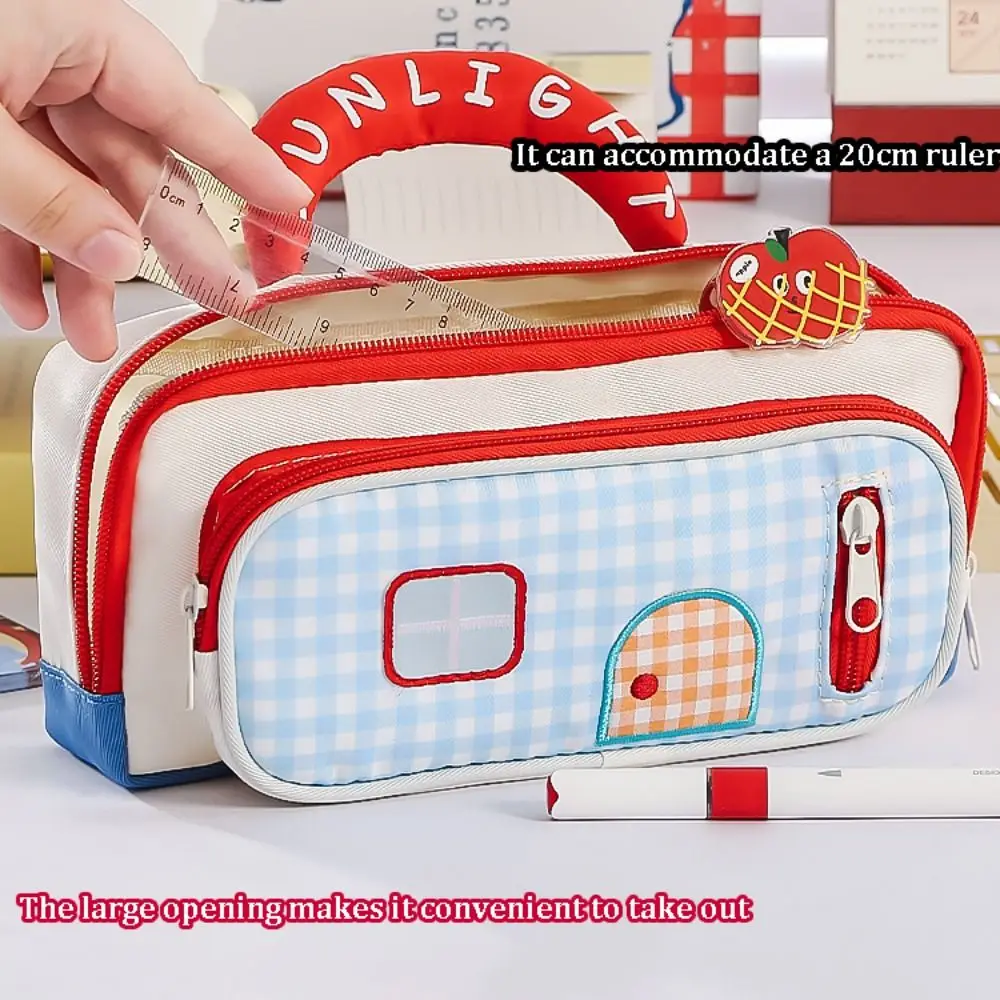 Neues Federmäppchen mit großer Kapazität, Hausdesign, hohes Aussehen, Stifttasche, 3-lagig, tragbarer Schreibwaren-Organizer für Studenten