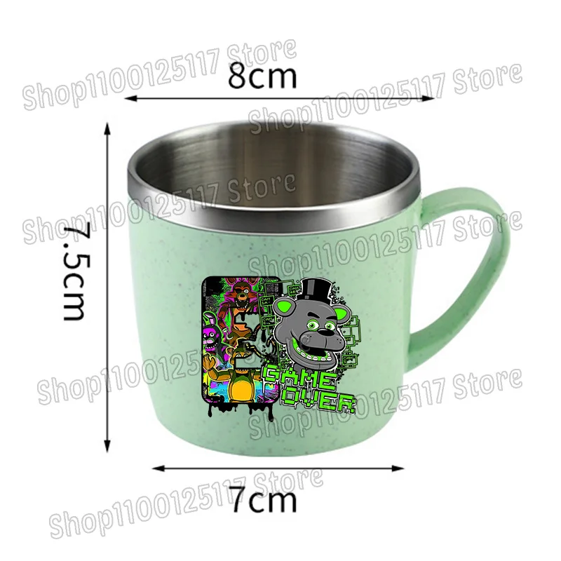 Fnafs أنيمي 304 كوب ماء من الفولاذ المقاوم للصدأ كول خمس ليال فريديز الحرارية القدح المنزل مكافحة الإفلات فرشاة الأسنان أكواب هدية عيد ميلاد الطفل