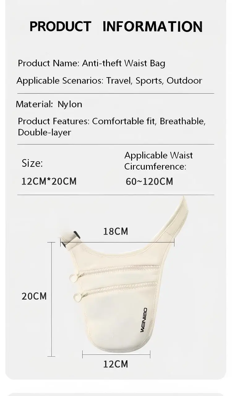 Neue Diebstahlsichere Reise-Sport-Hüfttasche mit Atmungsaktivem Großraumfach, Ultraflache Wasserdichte Versteckte Gürteltasche, Brusttasche – Detail 3