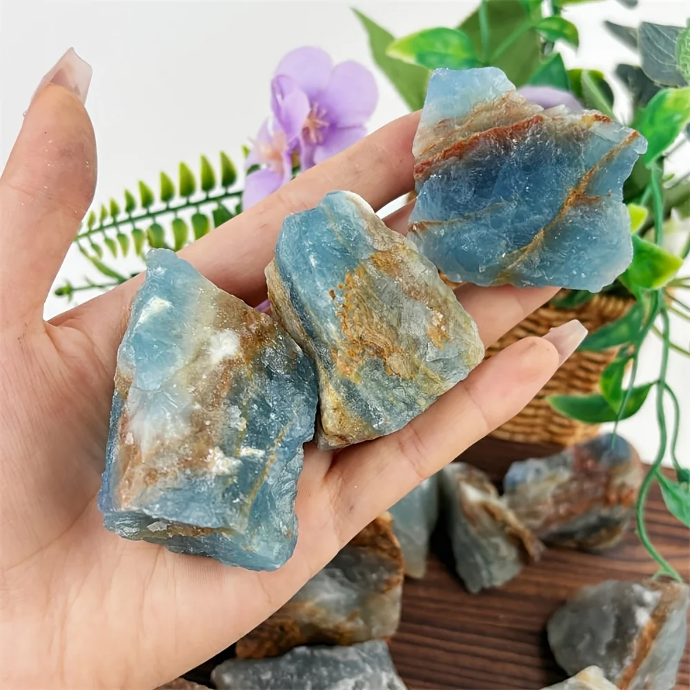 Natural Raw Blue Onyx Crystal Stone | Marbled Blue & Golden Stripe Rough Stone,best Valentine's Day gift