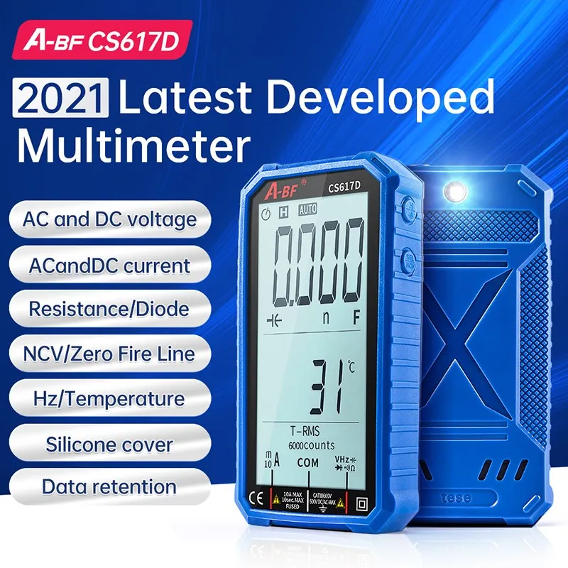 A-BF Professionelle Digitale Multimeter Test Führt Auto Range Großen Bildschirm AC/DC Spannung Strom True RMS Meter Widerstand Frequenz