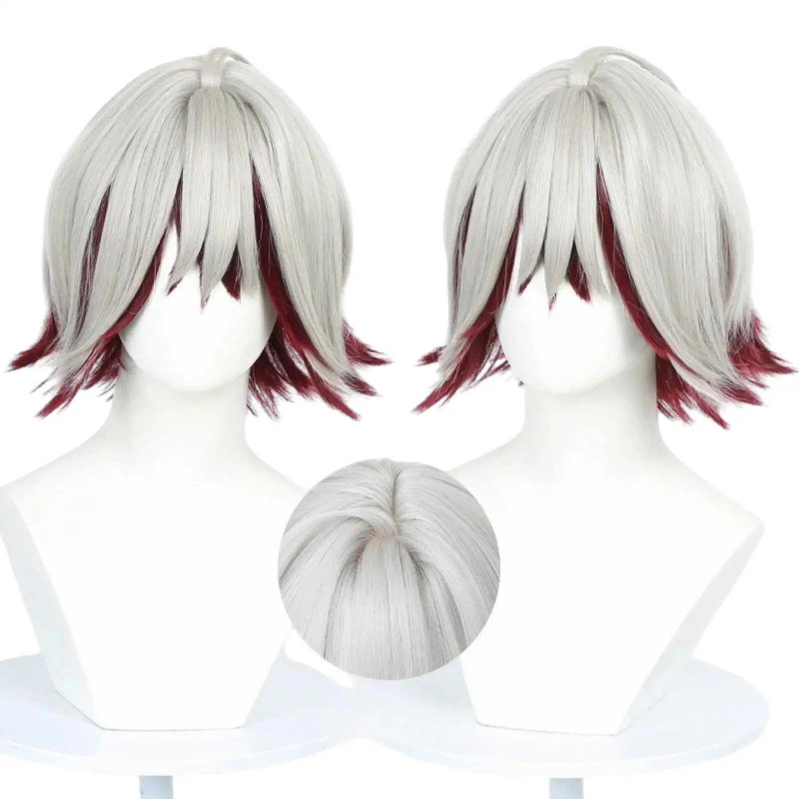 

Follo Cosplay Wig Two Tone White Burgundy Short Wolf Cut Cos Wig Heat Resistant Synthetic Hair Anime Halloween Wig