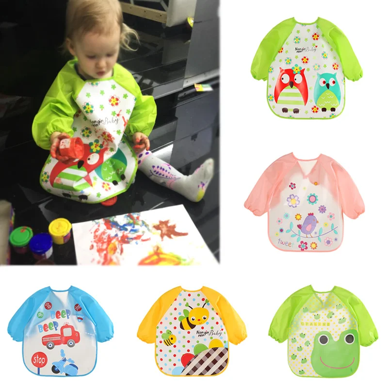 Waterproof Cute Cartoon Bibs Animals Baby Colorful Children Bib Full Sleeve Bibs Children Apron Long Sleeve Feeding Bibs