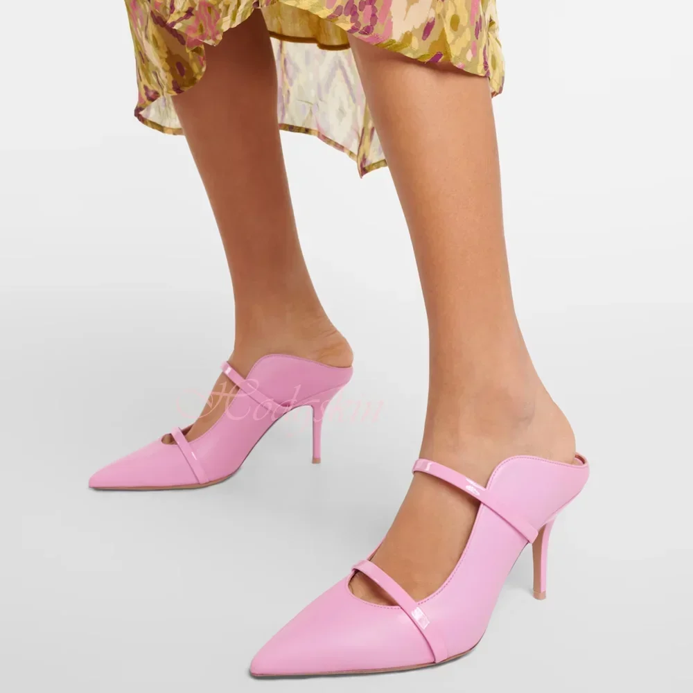 Crystal Shallow Pumps Pointy Toe Stiletto Heels Solid Straps Buckles Slip On Sandals Women New Shoes Summer Party Designer Sexy - Image 4