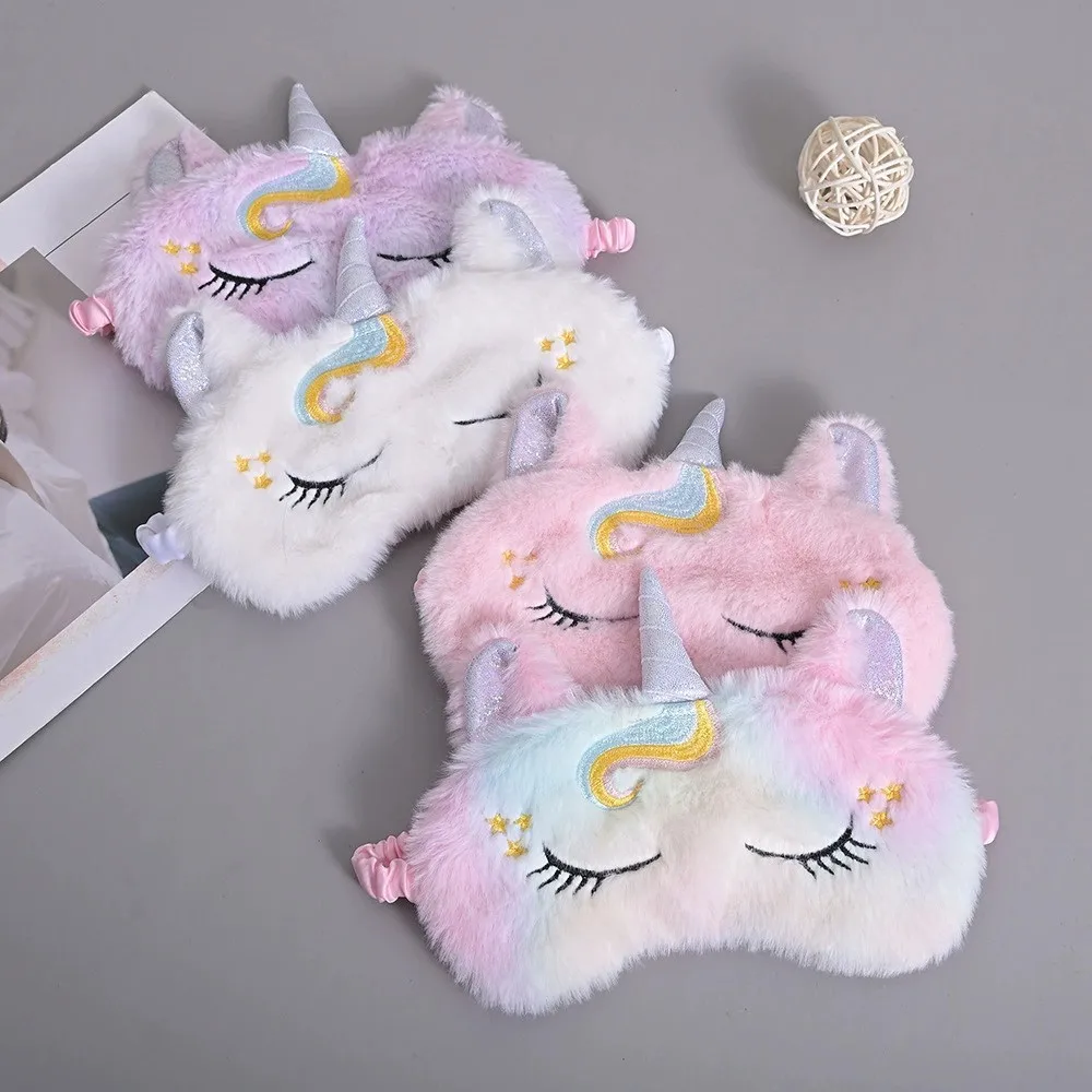 Soft Plush Sleeping Mask Eye Masks Cute Glitter Unicorn Eye Cover Plush Eyepatch Eye Cover Sleeping Blindfold for Travel Rest