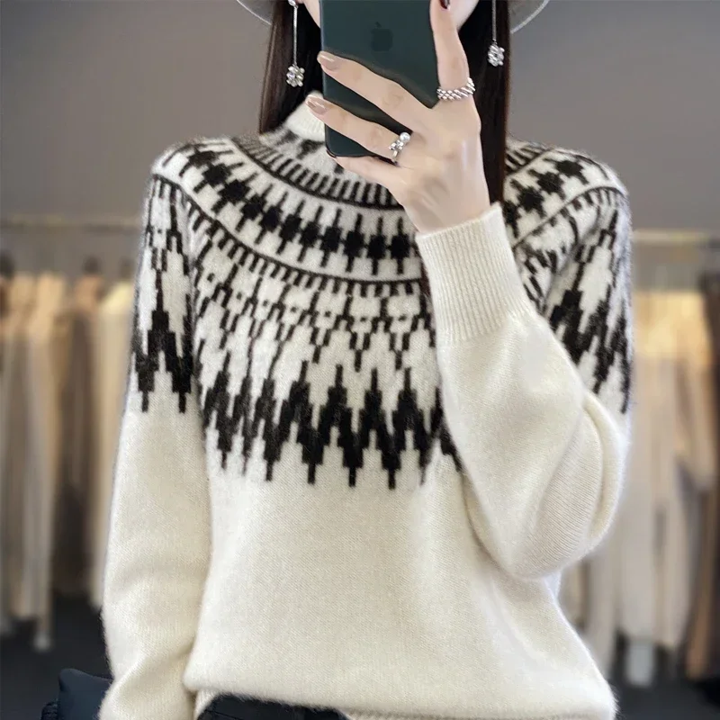 

Wool Sweater Women Autumn Winter High Neck Woolen Knitwear keep warm Pullovers For Women Loose And Casual Turtleneck Knit Top