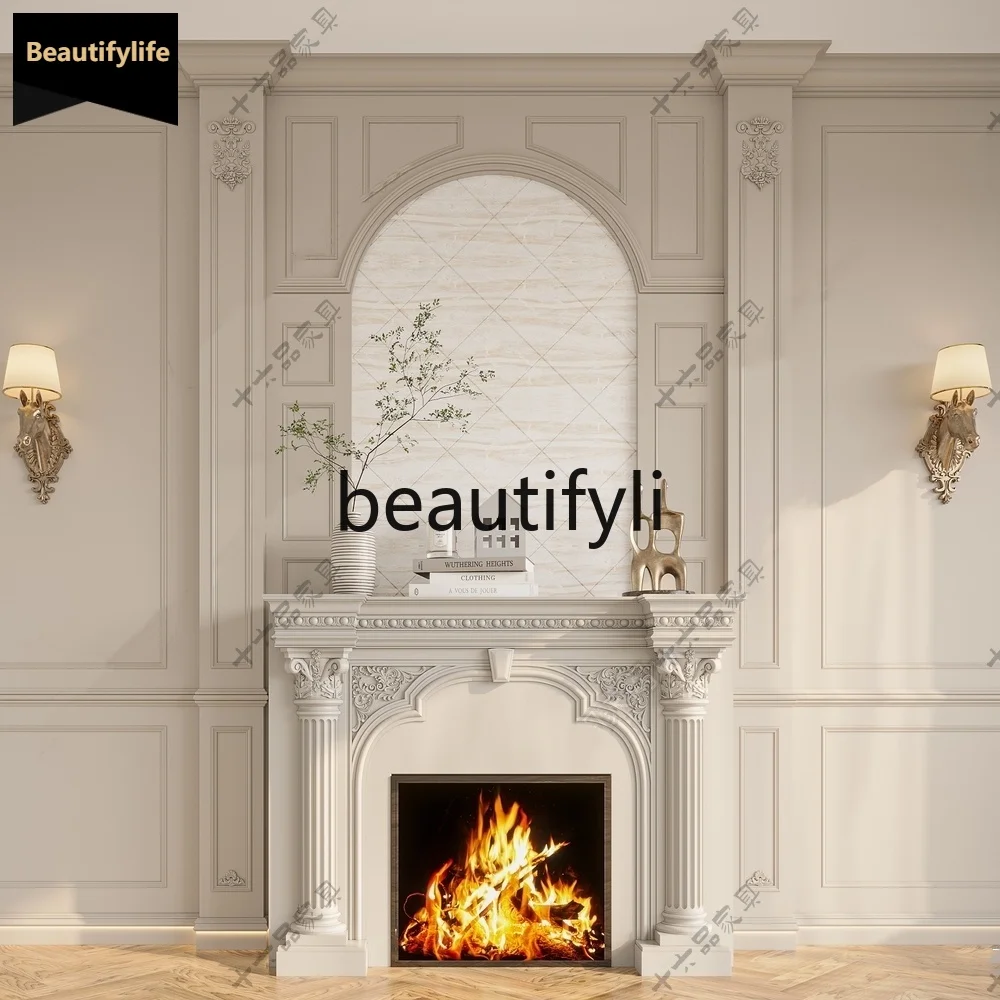 A95 European-style Roman Column Solid Wood Fireplace Cabinet French Carved Entrance Fireplace Shelf