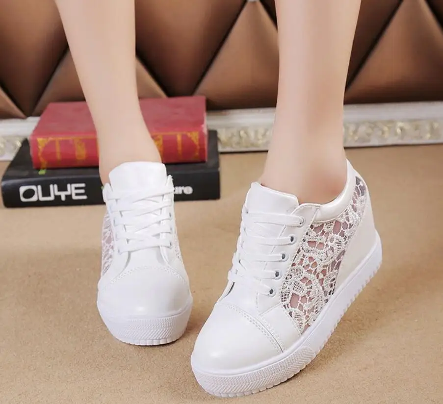 New Sexy Women Shoes High heels Black White lace Women Sneakers For Women Outdoor Sports New autumn Female Sneake Large size