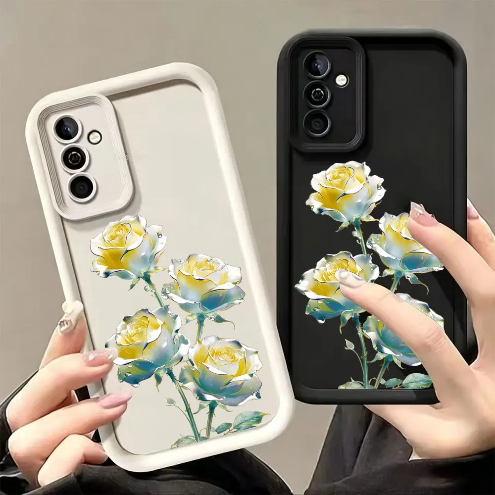 Silicone Beauty Rose Flower Pattern Case For Samsung Galaxy A73 A72 A71 A56 A55 A54 A53 A52 A52s A50 A50s 5G 4G  Soft TPU Cover