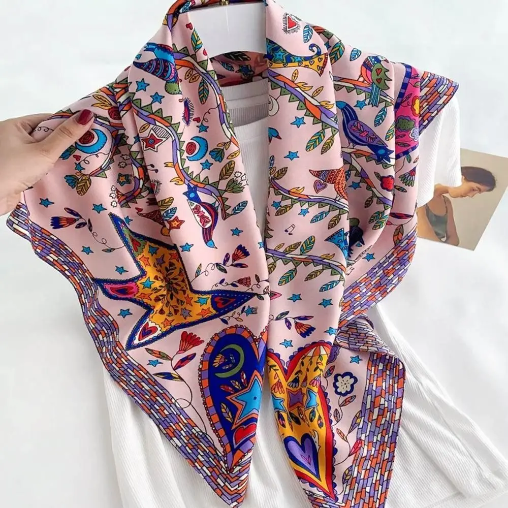 

Summer Luxury Print Square Scarf 90*90cm Satin Head Ribbon Simple Soft Silk Scarf