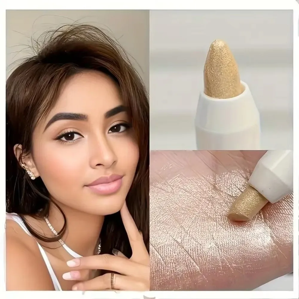 Rotulador iluminador, barra de sombra de ojos mate brillante perla, tono blanco/dorado, resistente al agua, lápiz para sombra de ojos, escenario y Festival de Música