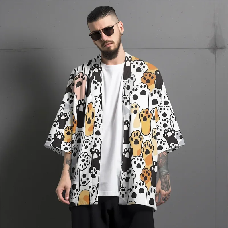 

Harajuku Cardigan for Men Traditional Haori Women Girl Tops Japanese Kimono Yukata Cartoon Animal Cat Print Shirt Clothing