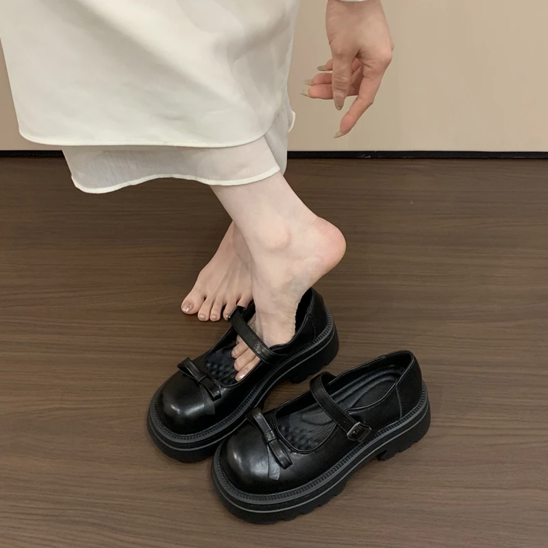 Женская обувь, осенние универсальные сабо, женская обувь на платформе с круглым носком, оксфорды с бантом, новые осенние криперы, платье с бабочкой