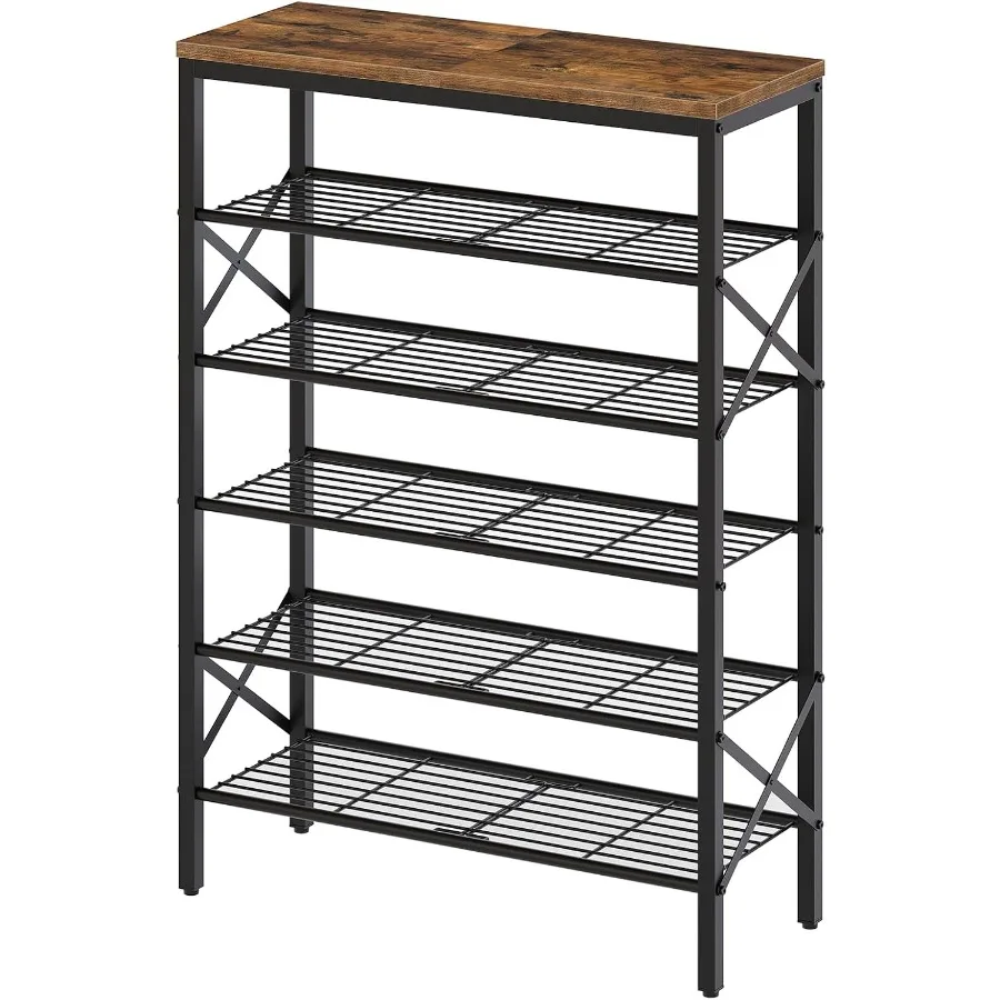 

6Tier Shoe Rack Shoe Storage Organizer for Closet Free Standing Shoe Organizer with Metal Mesh Shelves 24 Pairs of Shoes Rustic