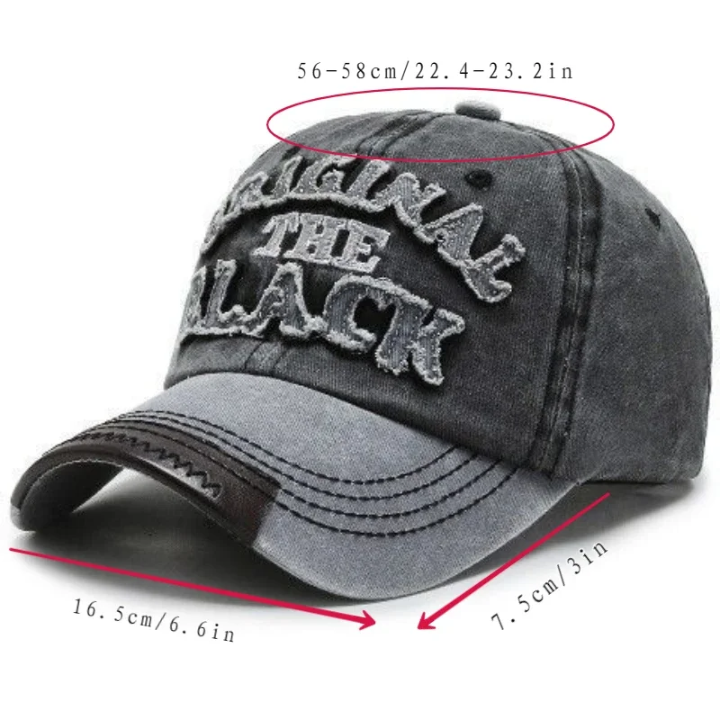 ORIGINAL THE BLACK Snapback Vintage Washed Cotton Cap for Men Fashion Letter Embroidery Baseball Cap Retro Hip Hop Dad Hat