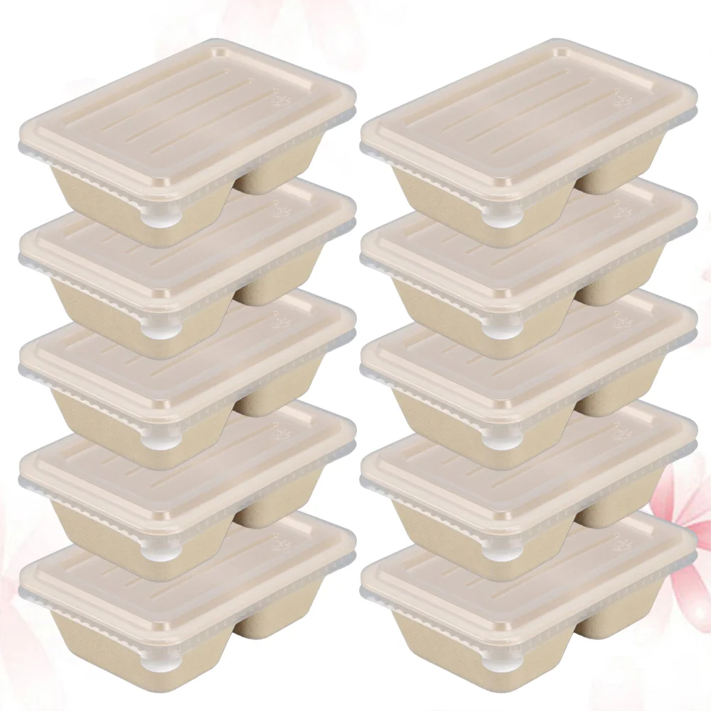 10PCS Disposable Pulp Lunch Box Biodegradable Takeout Box Bamboo Pulp Lunch Box Eco-friendly Food Containers for Home Store (650