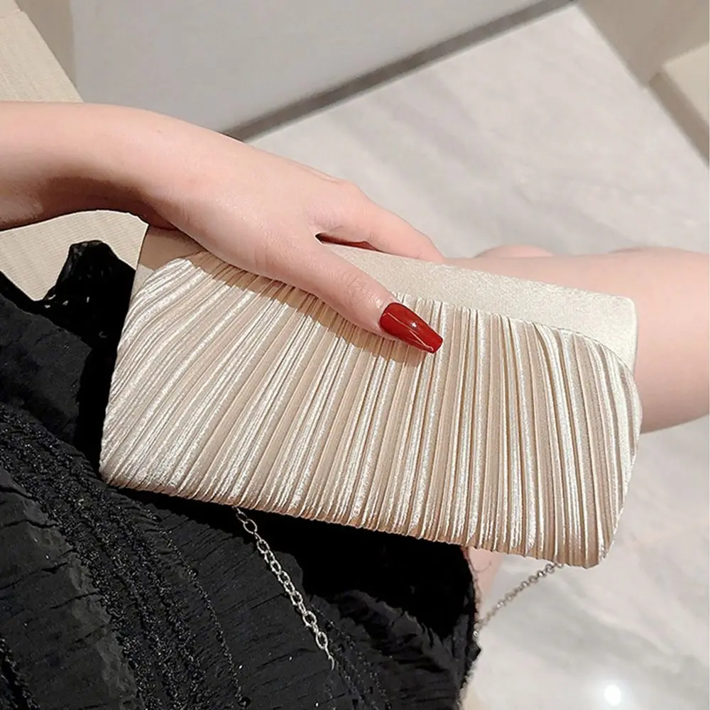 Gold Bright Silk Evening Bags Women Elegant Banquet Clutch Chain Shoulder Bags Luxury Purse Female Fashion Wedding Party Bag